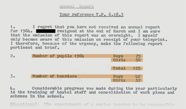 Portion of the letter from L.B. Hogue, Acting Principal to The Superintendent, Child Welfare Division, April 15 1965